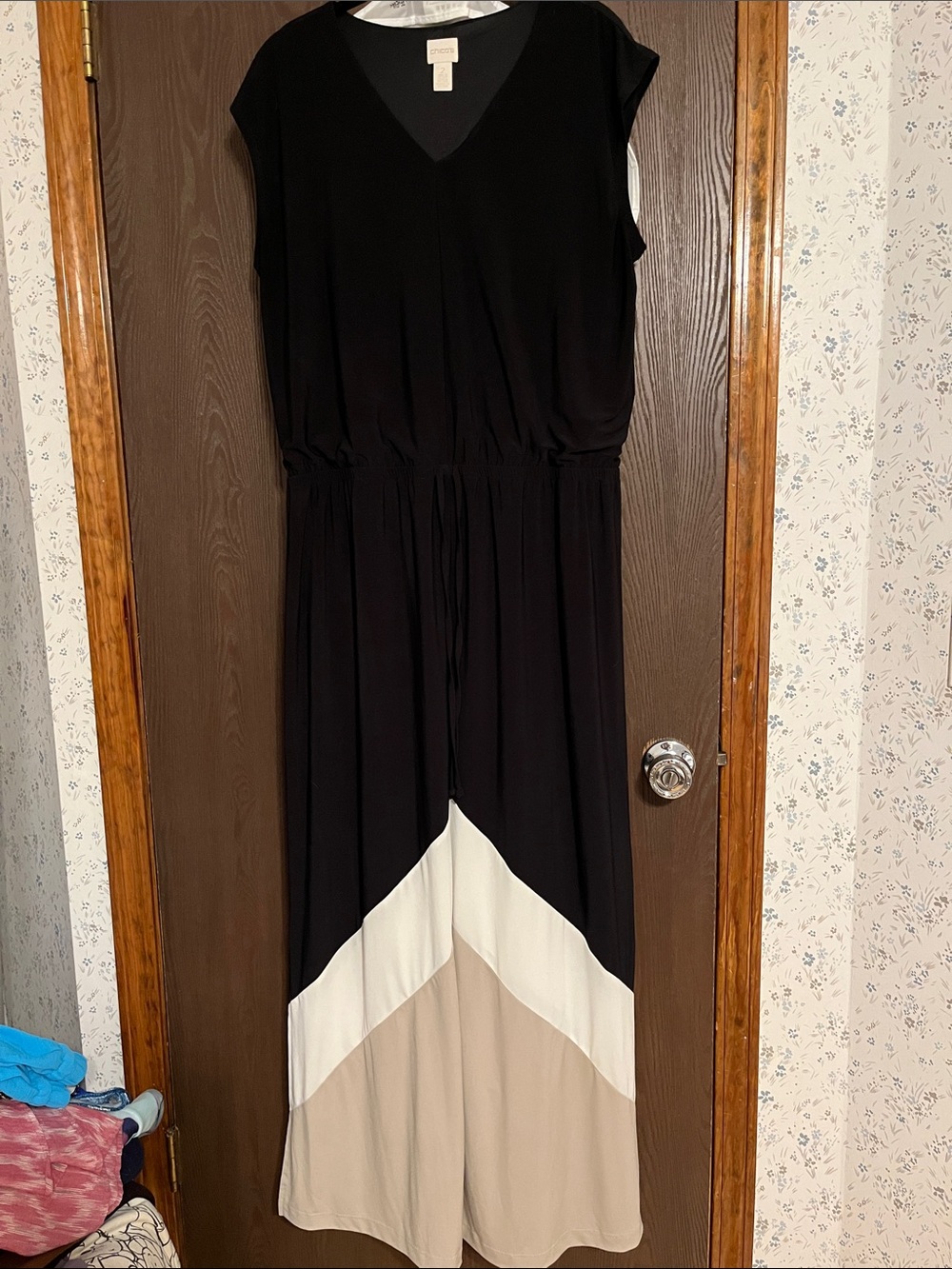 Chico's Black, White and Beige Colorblock Maxi Dress